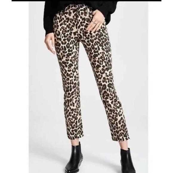 PAIGE Hoxton Ankle Leopard Print Jeans Womens Size 27 Distressed Raw Hem rocker - Picture 3 of 10